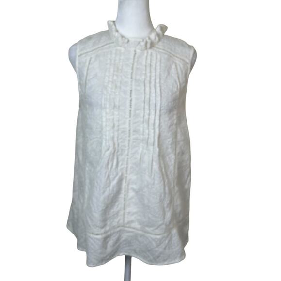 Sundance Tops - Sundance Sz S Ivory Sleeveless Blouse Crochet Eyelet Ruffled Trims Cotton